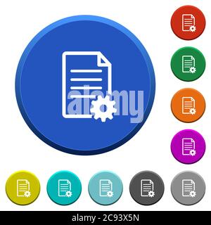 Document setup round color beveled buttons with smooth surfaces and flat white icons Stock Vector