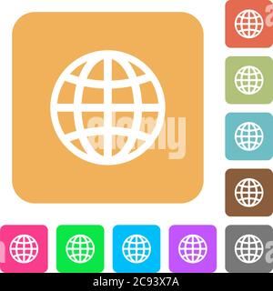 Globe flat icons on rounded square vivid color backgrounds. Stock Vector