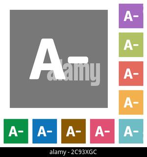 Decrease font size flat icons on simple color square backgrounds Stock Vector