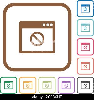 Disabled application simple icons in color rounded square frames on white background Stock Vector
