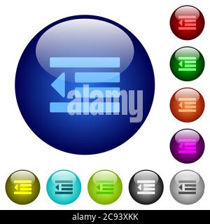 Decrease text indentation icons on round color glass buttons Stock Vector