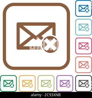 Delete mail simple icons in color rounded square frames on white background Stock Vector