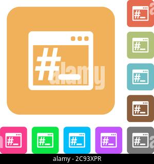 Linux root terminal flat icons on rounded square vivid color backgrounds. Stock Vector