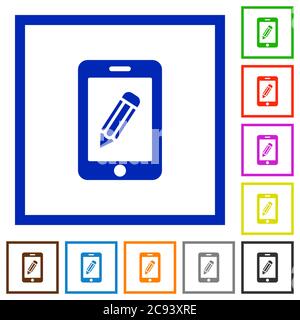 Smartphone memo flat color icons in square frames on white background Stock Vector