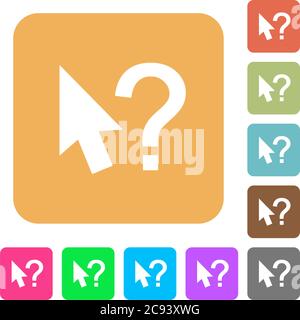 Help cursor push buttons flat icons on rounded square vivid color backgrounds. Stock Vector