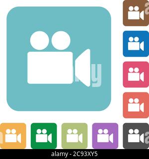 Video camera white flat icons on color rounded square backgrounds Stock Vector