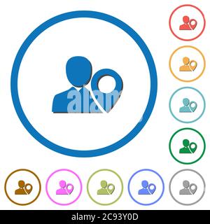 User location flat color vector icons with shadows in round outlines on white background Stock Vector