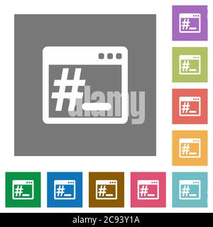 Linux root terminal flat icons on simple color square backgrounds Stock Vector