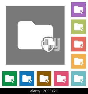Protect folder flat icons on simple color square backgrounds Stock Vector