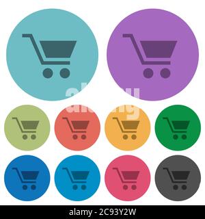 Empty shopping cart darker flat icons on color round background Stock Vector