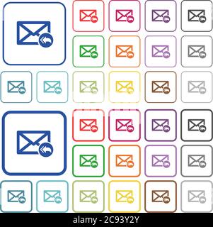 Mail reply to all recipient color flat icons in rounded square frames. Thin and thick versions included. Stock Vector