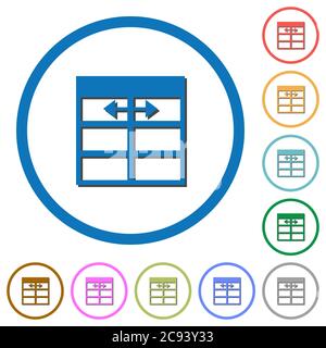 Spreadsheet adjust table column width flat color vector icons with shadows in round outlines on white background Stock Vector