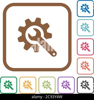 Wrench with cogwheel simple icons in color rounded square frames on white background Stock Vector