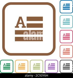 Text initials simple icons in color rounded square frames on white background Stock Vector