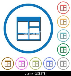 Spreadsheet vertically merge table cells flat color vector icons with shadows in round outlines on white background Stock Vector