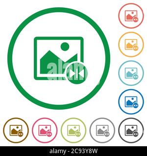 Horizontal flip image flat color icons in round outlines on white background Stock Vector