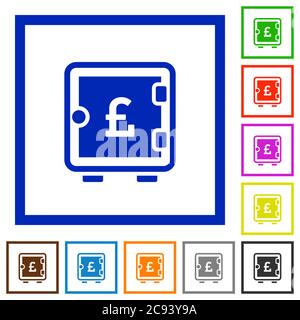 Pound strong box flat color icons in square frames on white background Stock Vector