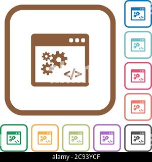 Application programming interface simple icons in color rounded square frames on white background Stock Vector