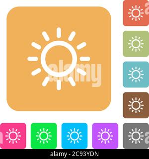Brightness control flat icons on rounded square vivid color backgrounds. Stock Vector