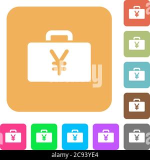 Yen bag flat icons on rounded square vivid color backgrounds. Stock Vector