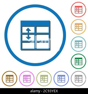 Spreadsheet adjust table row height flat color vector icons with shadows in round outlines on white background Stock Vector