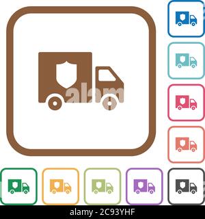 Money deliverer truck simple icons in color rounded square frames on white background Stock Vector