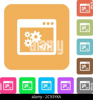 Application programming interface flat icons on rounded square vivid color backgrounds. Stock Vector