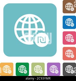 Online Shekel payment white flat icons on color rounded square backgrounds Stock Vector