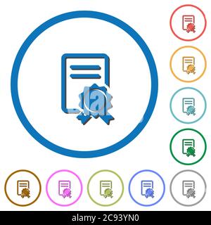Certificate flat color vector icons with shadows in round outlines on white background Stock Vector