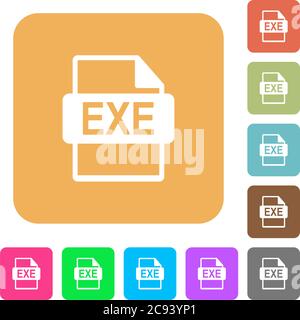 EXE file format flat icons on rounded square vivid color backgrounds. Stock Vector