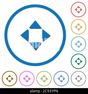 Control arrows flat color vector icons with shadows in round outlines on white background Stock Vector