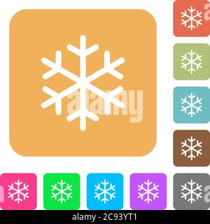 Single snowflake flat icons on rounded square vivid color backgrounds. Stock Vector