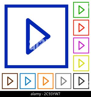 Media play flat color icons in square frames on white background Stock Vector