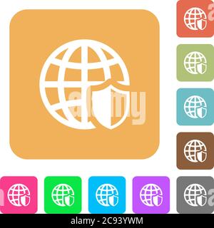 Internet security flat icons on rounded square vivid color backgrounds. Stock Vector