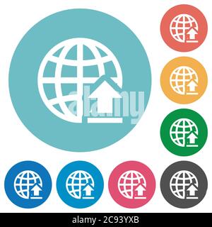 Upload to internet flat white icons on round color backgrounds Stock Vector