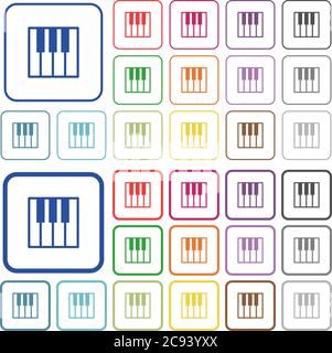 Piano keyboard color flat icons in rounded square frames. Thin and thick versions included. Stock Vector