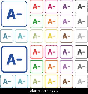 Decrease font size color flat icons in rounded square frames. Thin and thick versions included. Stock Vector