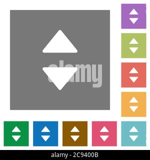 Vertical control arrows flat icons on simple color square backgrounds Stock Vector