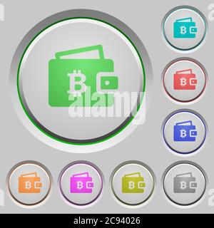 Bitcoin wallet color icons on sunk push buttons Stock Vector