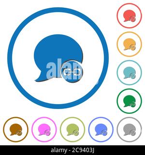 Blog comment attachment flat color vector icons with shadows in round outlines on white background Stock Vector