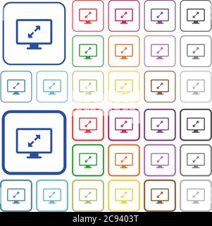 Adjust screen resolution color flat icons in rounded square frames. Thin and thick versions included. Stock Vector