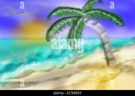 Tropical beach with palm tree. Stock Photo