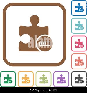 Plugin processing simple icons in color rounded square frames on white background Stock Vector
