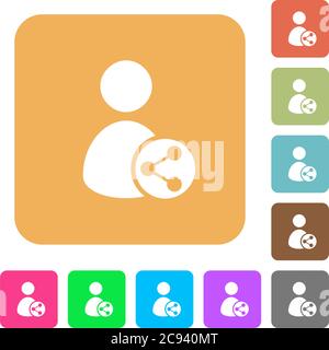 Share user data flat icons on rounded square vivid color backgrounds. Stock Vector