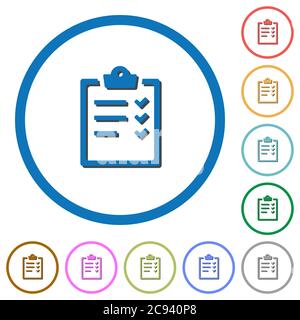 Task list flat color vector icons with shadows in round outlines on white background Stock Vector
