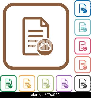 Cloud document simple icons in color rounded square frames on white background Stock Vector