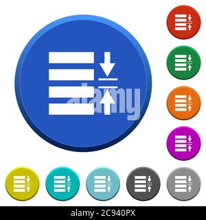 Adjust line spacing round color beveled buttons with smooth surfaces and flat white icons Stock Vector