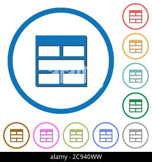 Spreadsheet horizontally merge table cells flat color vector icons with shadows in round outlines on white background Stock Vector