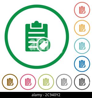 Note tagging flat color icons in round outlines on white background Stock Vector