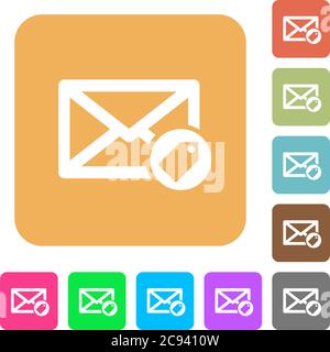 Tagging mail flat icons on rounded square vivid color backgrounds. Stock Vector